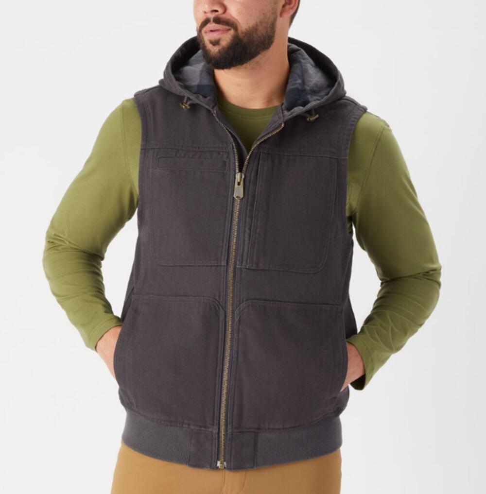 Duluth Trading Co Men's Fire Hose Flannel-Lined Hooded Vest 2XL Forged Iron Gray